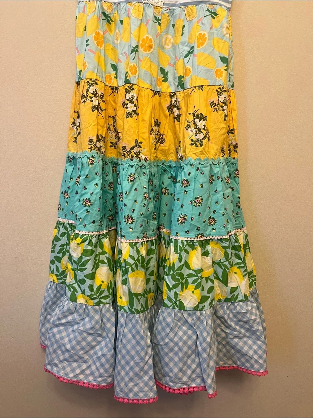 NWT Matilda Jane Sweet Trip Tiered Maxi Dress Girls Size 8 Lemon Stripe Gingham